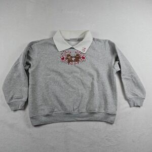 Hasting & Smith Gray Christmas Gingerbread Collared Sweatshirt Womens PL Petite‎